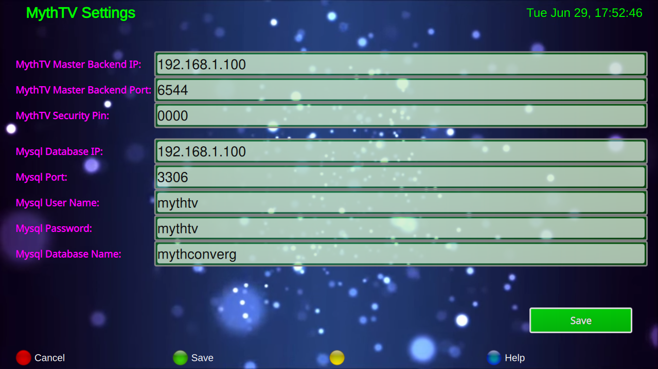 MythTV Backend Settings